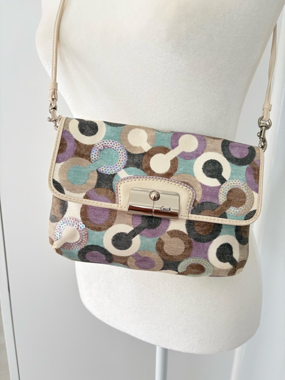 Coach Multicolor Circle Print Crossbody with Cream Trim